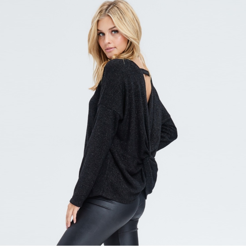 Open Twist Back Metallic Black Top - Picture 5 of 7